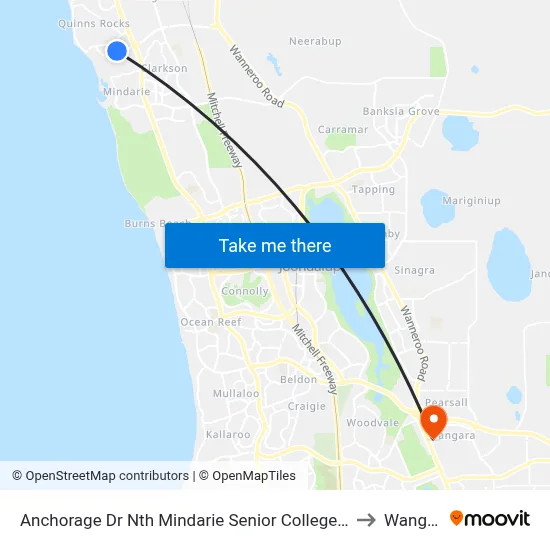 Anchorage Dr Nth Mindarie Senior College Stand 4 to Wangara map