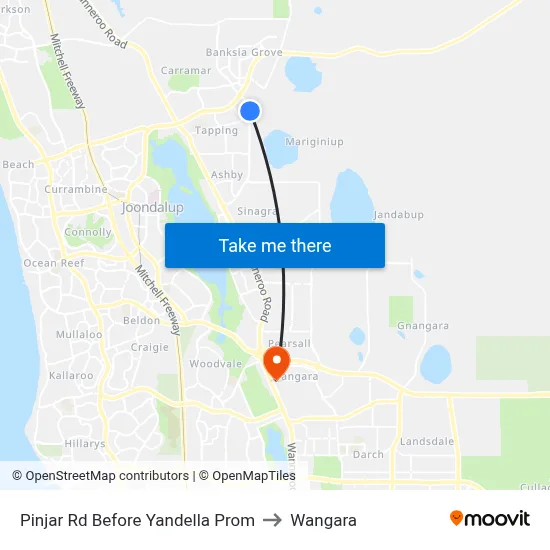 Pinjar Rd Before Yandella Prom to Wangara map