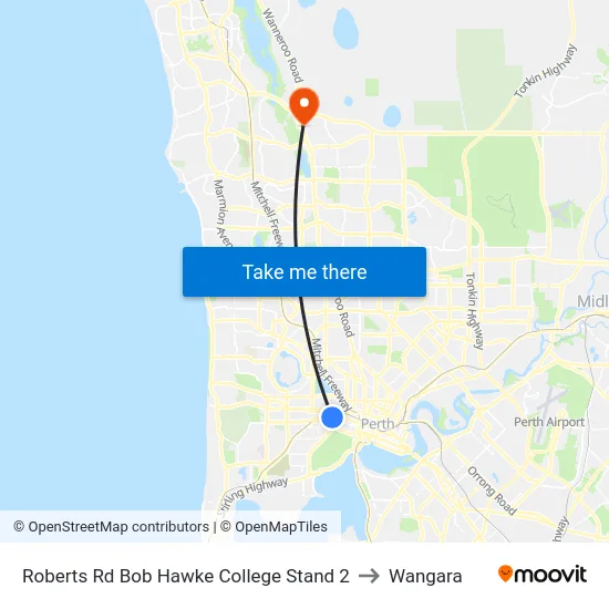 Roberts Rd Bob Hawke College Stand 2 to Wangara map