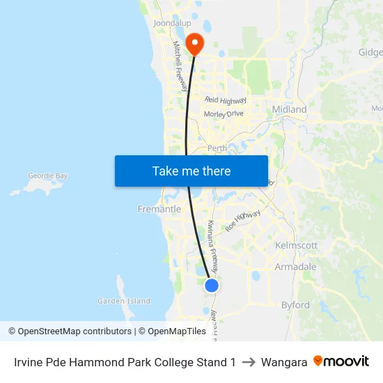 Irvine Pde Hammond Park College Stand 1 to Wangara map