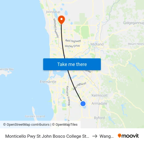 Monticello Pwy St John Bosco College Stand 1 to Wangara map