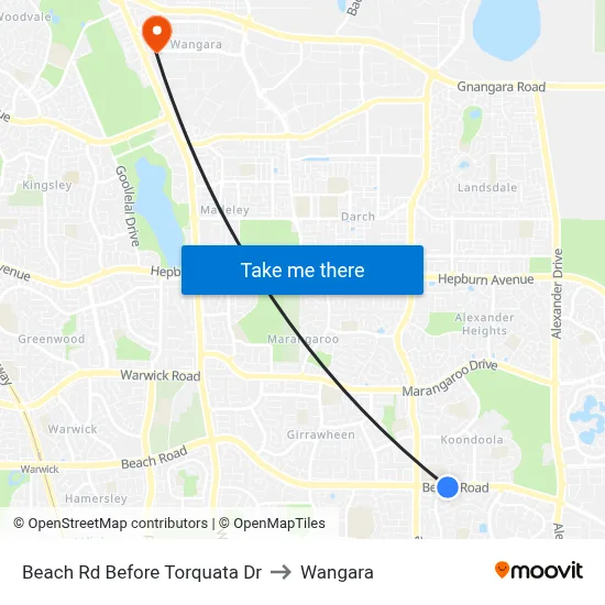 Beach Rd Before Torquata Dr to Wangara map