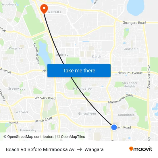 Beach Rd Before Mirrabooka Av to Wangara map