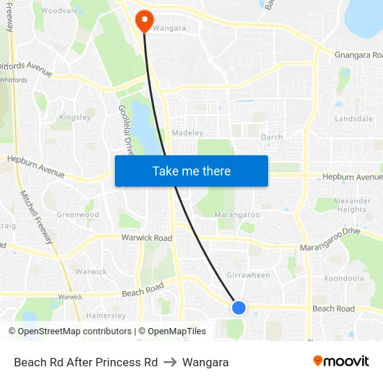 Beach Rd After Princess Rd to Wangara map