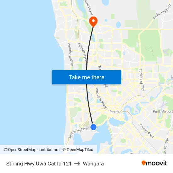 Stirling Hwy Uwa Cat Id 121 to Wangara map