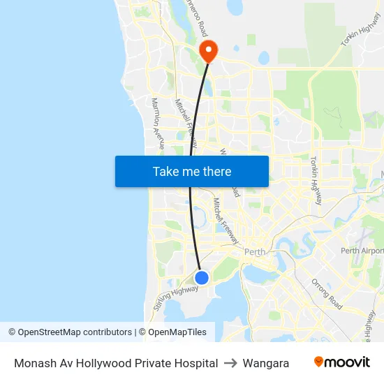 Monash Av Hollywood Private Hospital to Wangara map