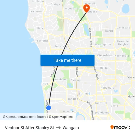 Ventnor St After Stanley St to Wangara map