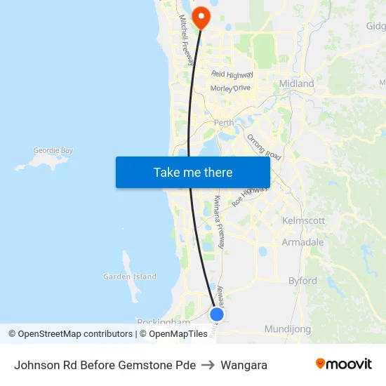 Johnson Rd Before Gemstone Pde to Wangara map