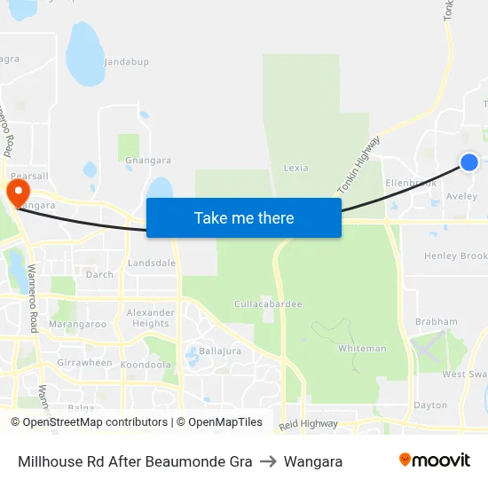 Millhouse Rd After Beaumonde Gra to Wangara map