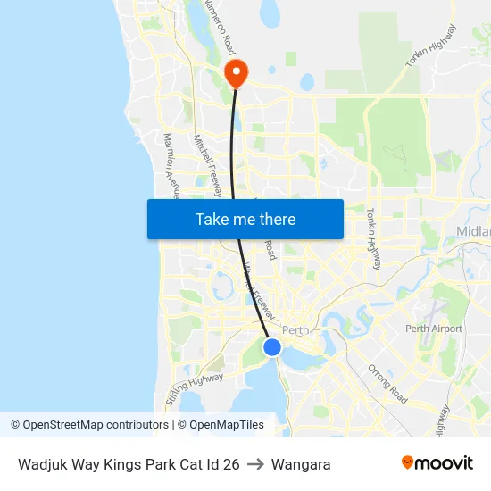 Wadjuk Way Kings Park Cat Id 26 to Wangara map
