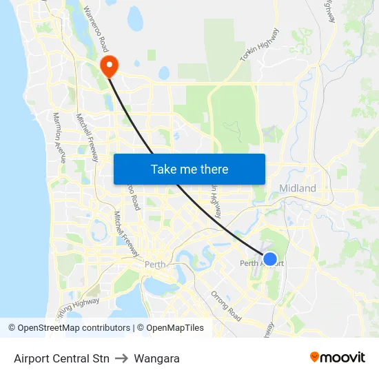Airport Central Stn to Wangara map