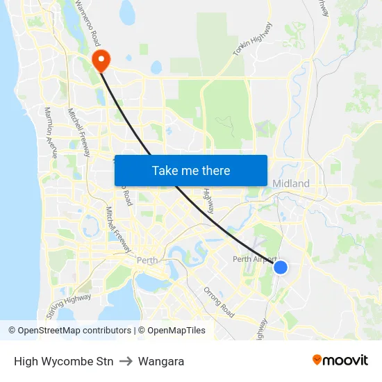 High Wycombe Stn to Wangara map