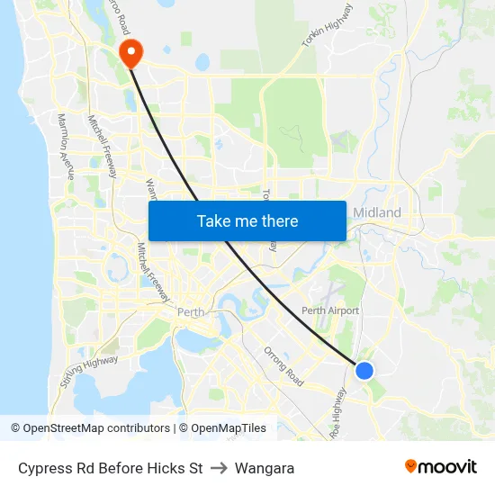 Cypress Rd Before Hicks St to Wangara map