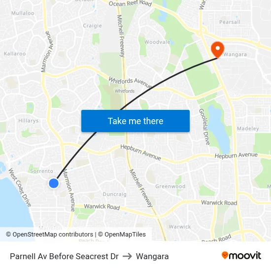 Parnell Av Before Seacrest Dr to Wangara map