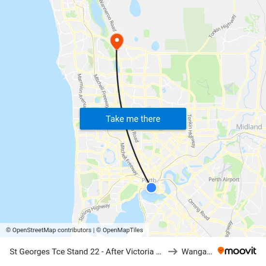 St Georges Tce Stand 22 - After Victoria Av to Wangara map