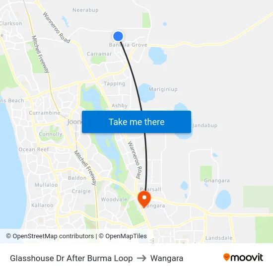 Glasshouse Dr After Burma Loop to Wangara map
