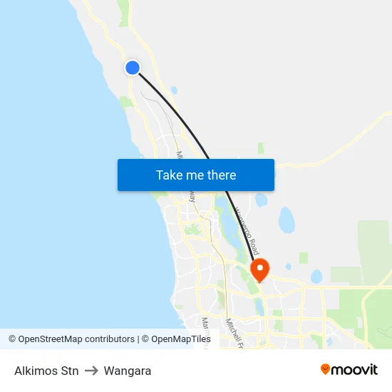 Alkimos Stn to Wangara map