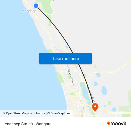Yanchep Stn to Wangara map