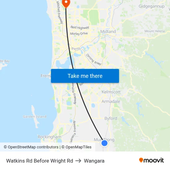 Watkins Rd Before Wright Rd to Wangara map