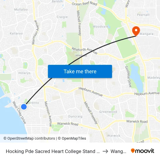 Hocking Pde Sacred Heart College Stand 1 & 2 to Wangara map