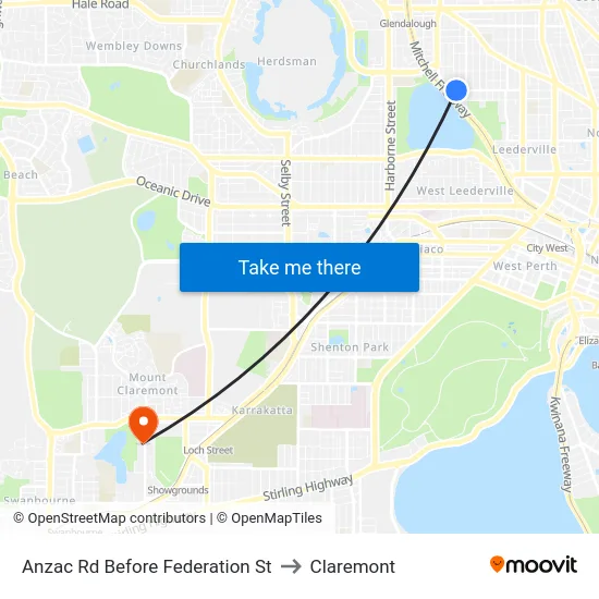 Anzac Rd Before Federation St to Claremont map