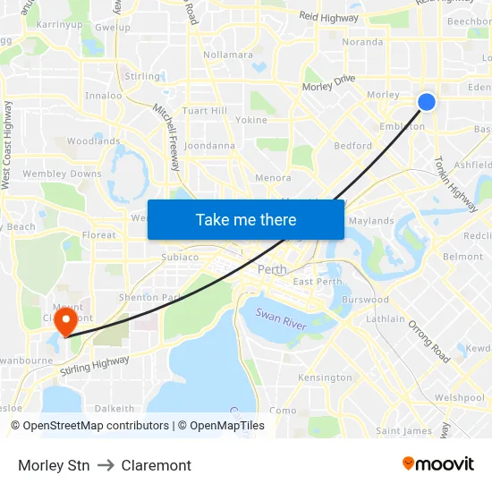 Morley Stn to Claremont map