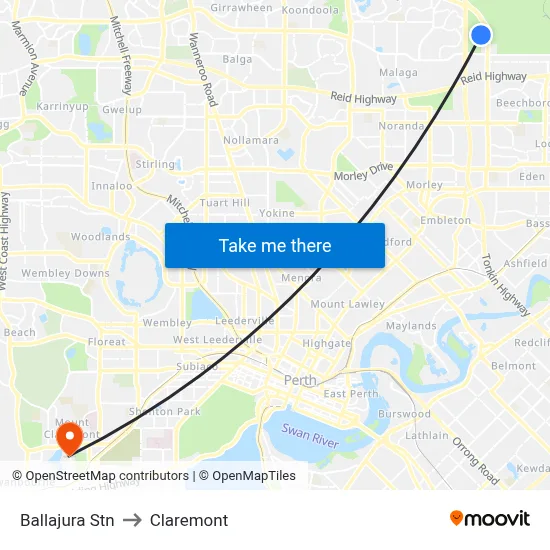 Ballajura Stn to Claremont map