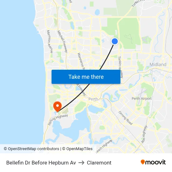 Bellefin Dr Before Hepburn Av to Claremont map