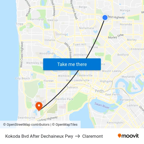Kokoda Bvd After Dechaineux Pwy to Claremont map