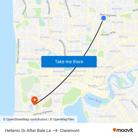 Hellenic Dr After Bale La to Claremont map
