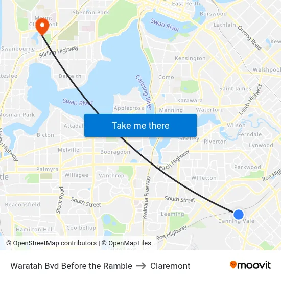 Waratah Bvd Before the Ramble to Claremont map