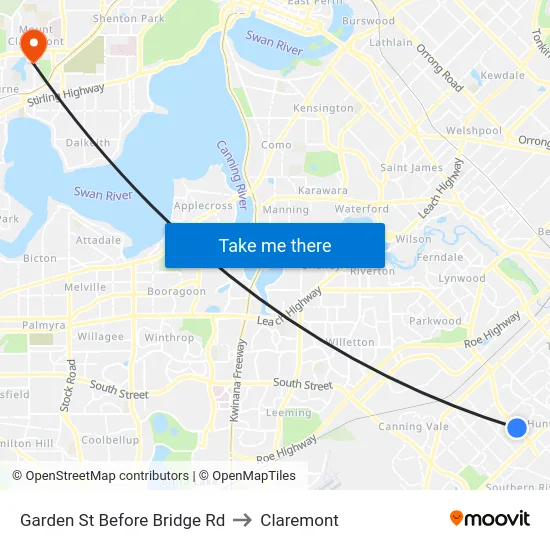 Garden St Before Bridge Rd to Claremont map