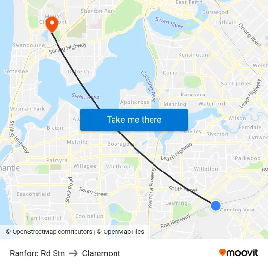 Ranford Rd Stn to Claremont map