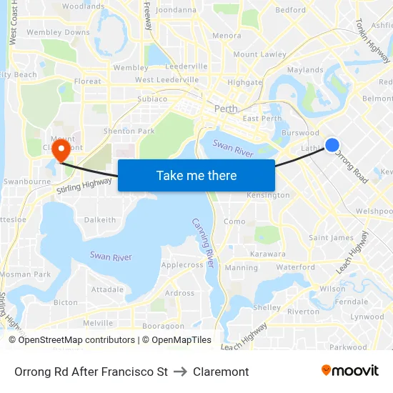 Orrong Rd After Francisco St to Claremont map