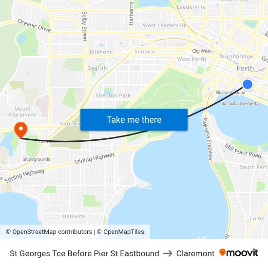 St Georges Tce Before Pier St Eastbound to Claremont map