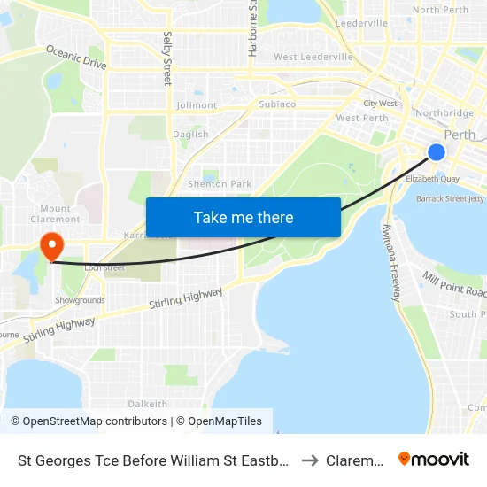 St Georges Tce Before William St Eastbound to Claremont map
