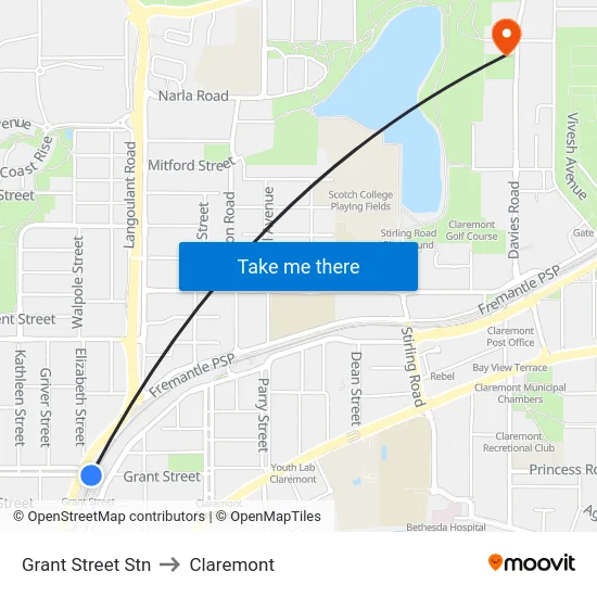 Grant Street Stn to Claremont map