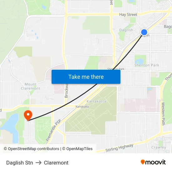 Daglish Stn to Claremont map