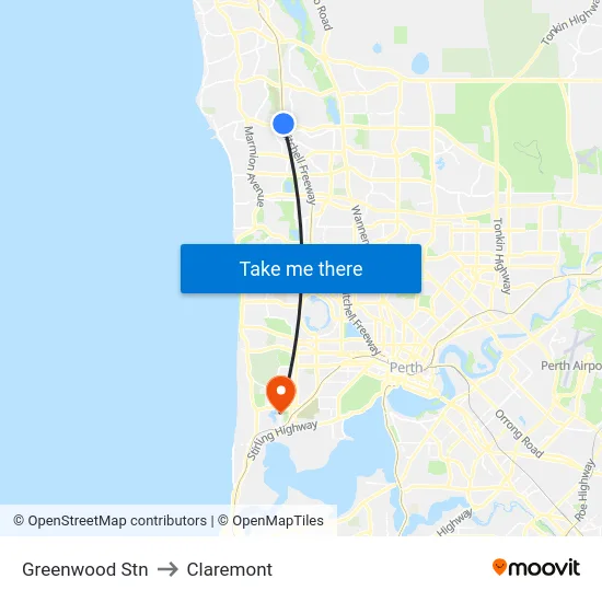 Greenwood Stn to Claremont map