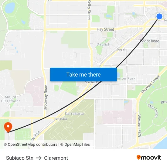 Subiaco Stn to Claremont map