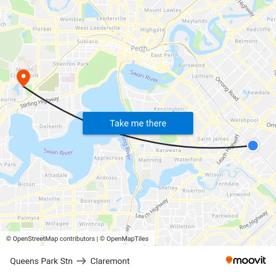 Queens Park Stn to Claremont map