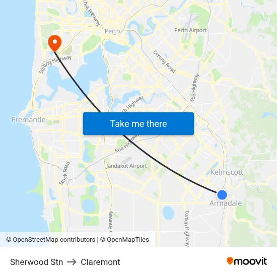 Sherwood Stn to Claremont map