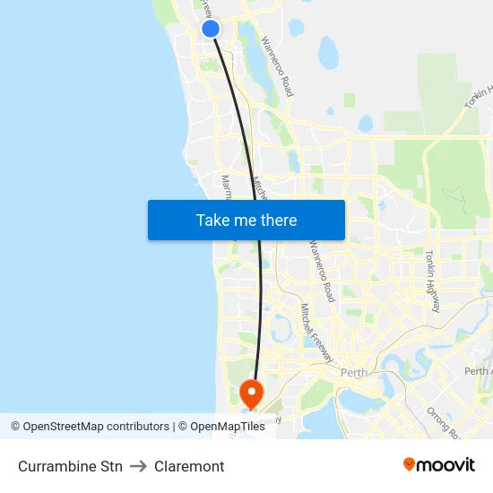 Currambine Stn to Claremont map