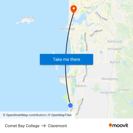 Comet Bay College to Claremont map