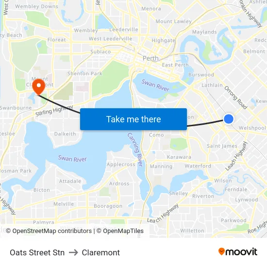 Oats Street Stn to Claremont map