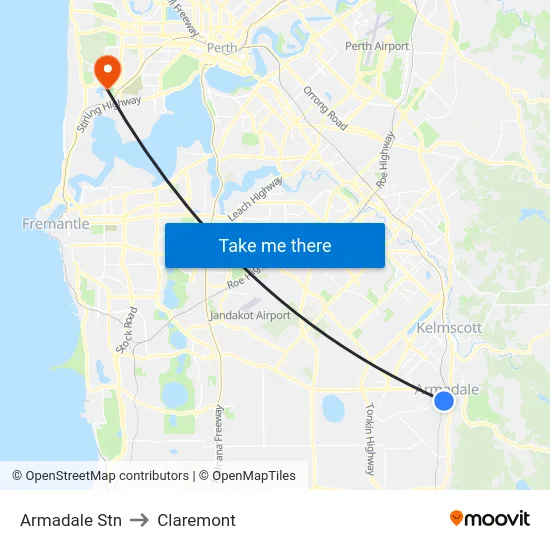 Armadale Stn to Claremont map