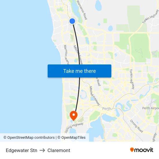Edgewater Stn to Claremont map