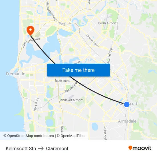 Kelmscott Stn to Claremont map