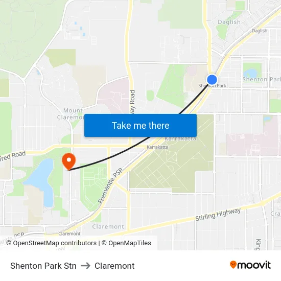 Shenton Park Stn to Claremont map