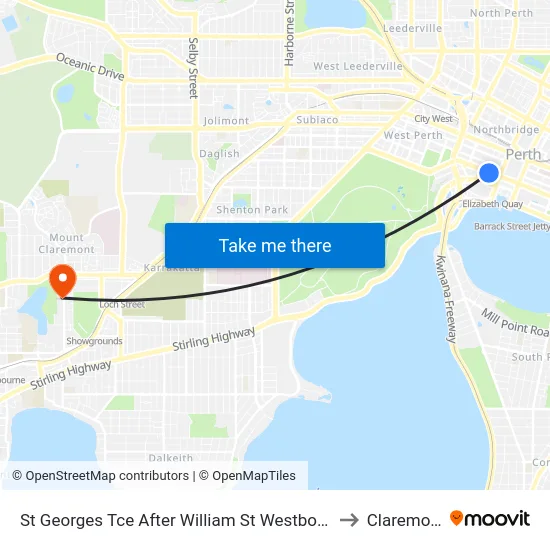 St Georges Tce After William St Westbound to Claremont map